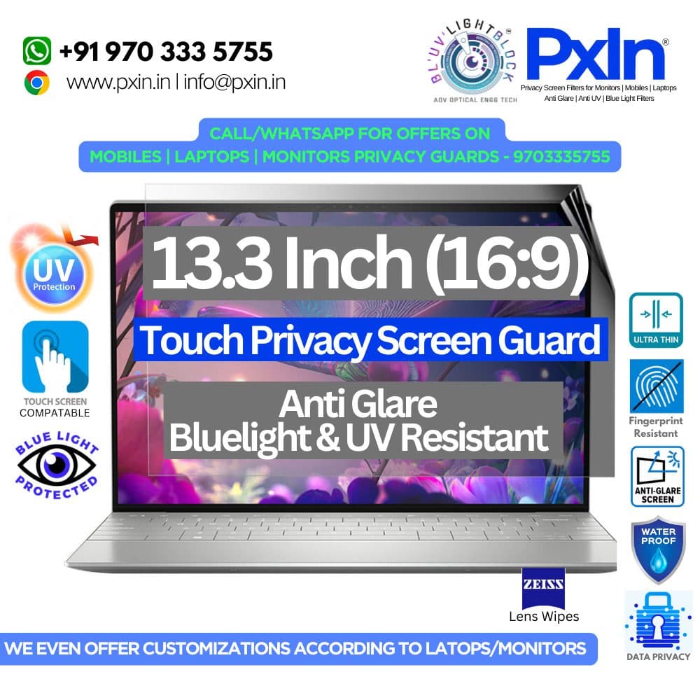 13.3 inch (16:9) Touch Laptop - Pro Privacy Screen Guard | Touch Sensitive | Anti Glare | Anti Blue Light | UV(A/B/C) Block | PXIN - Image 1