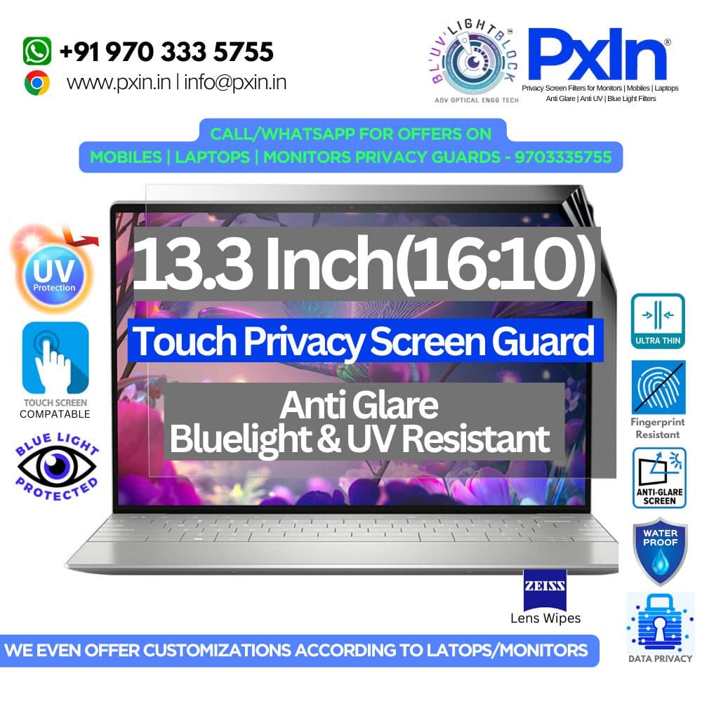 13.3 inch (16:10) Touch Laptop - Pro Privacy Screen Guard | Touch Sensitive | Anti Glare | Anti Blue Light | UV(A/B/C) Block | PXIN - Image 1