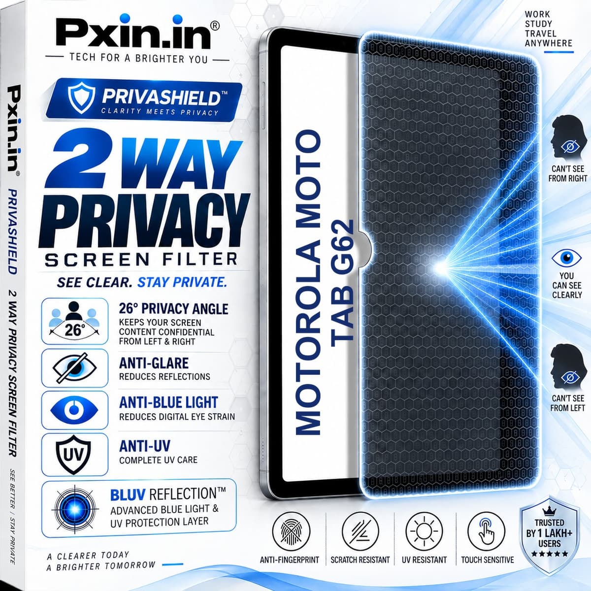 Motorola Moto Tab G62 2 Way Tablet Privacy Screen Guard (Anti-Blue & Anti-Glare) - Image 1
