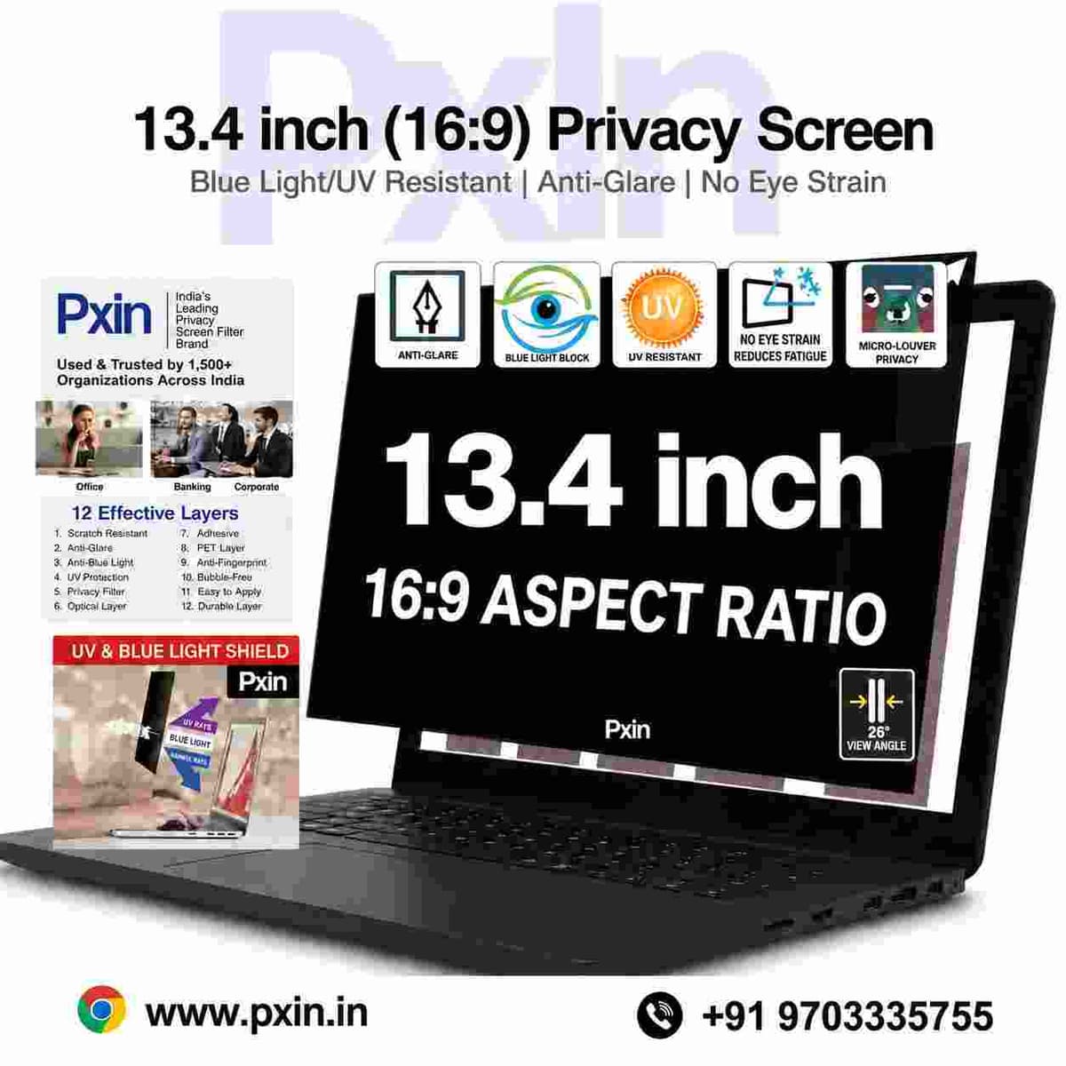 13.4 Inch (16:9) Laptop Pro Privacy (Anti Blue Light & Anti Glare) Screen Guard - Image 1