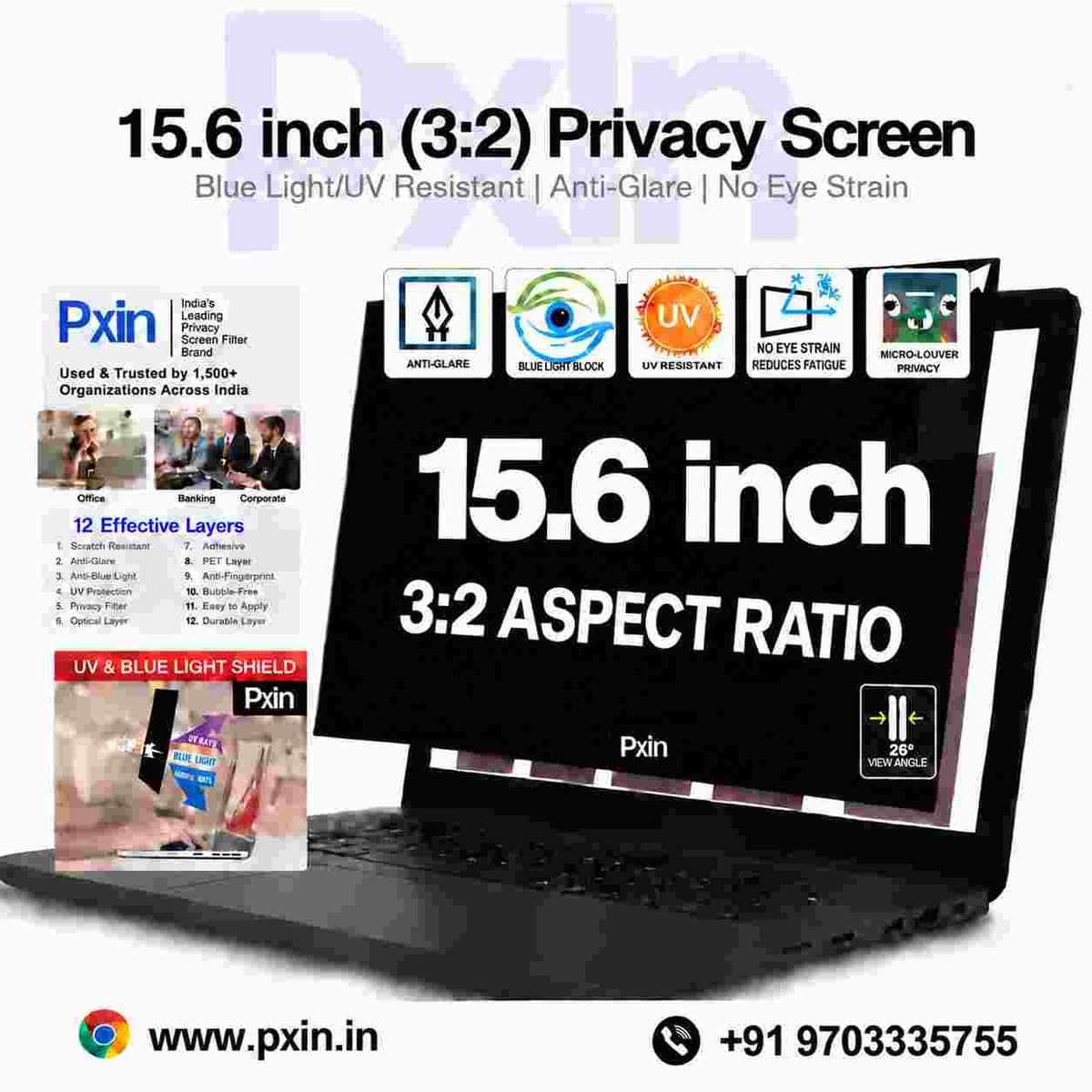 15.6 Inch (3:2) Laptop Pro Privacy (Anti Blue Light & Anti Glare) Screen Guard - Image 1