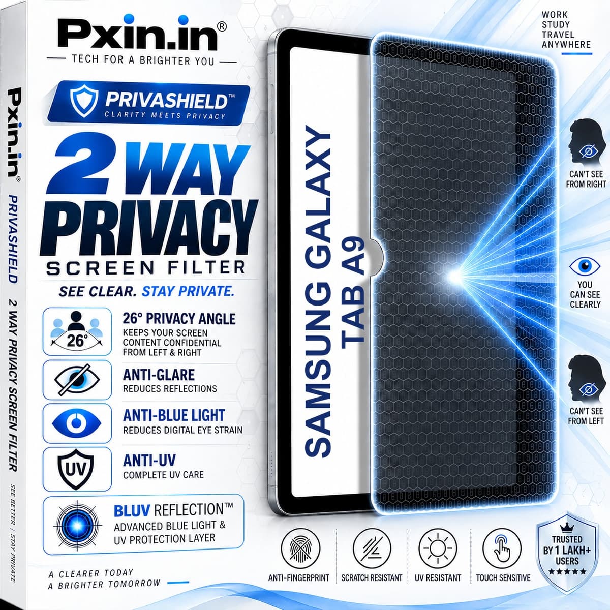 Samsung Galaxy Tab A9 2 Way Tablet Privacy Screen Guard (Anti-Blue & Anti-Glare) - Image 1