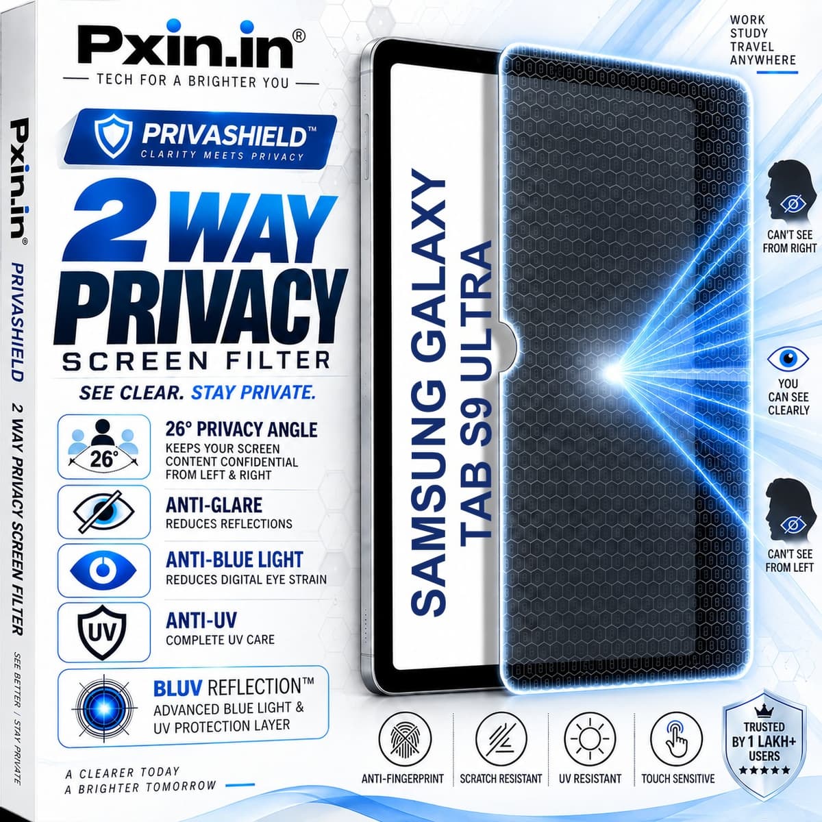 Samsung Galaxy Tab S9 Ultra 2 Way Tablet Privacy Screen Guard (Anti-Blue & Anti-Glare) - Image 1