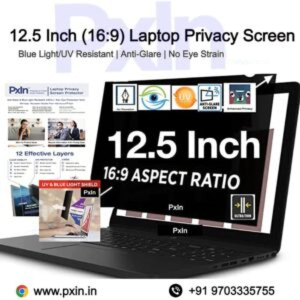 12.5 inch (16:9) Laptop - Pro Privacy Screen Guard | Anti Glare | Anti Blue Light | UV(A/B/C) Block | PXIN - Image 1