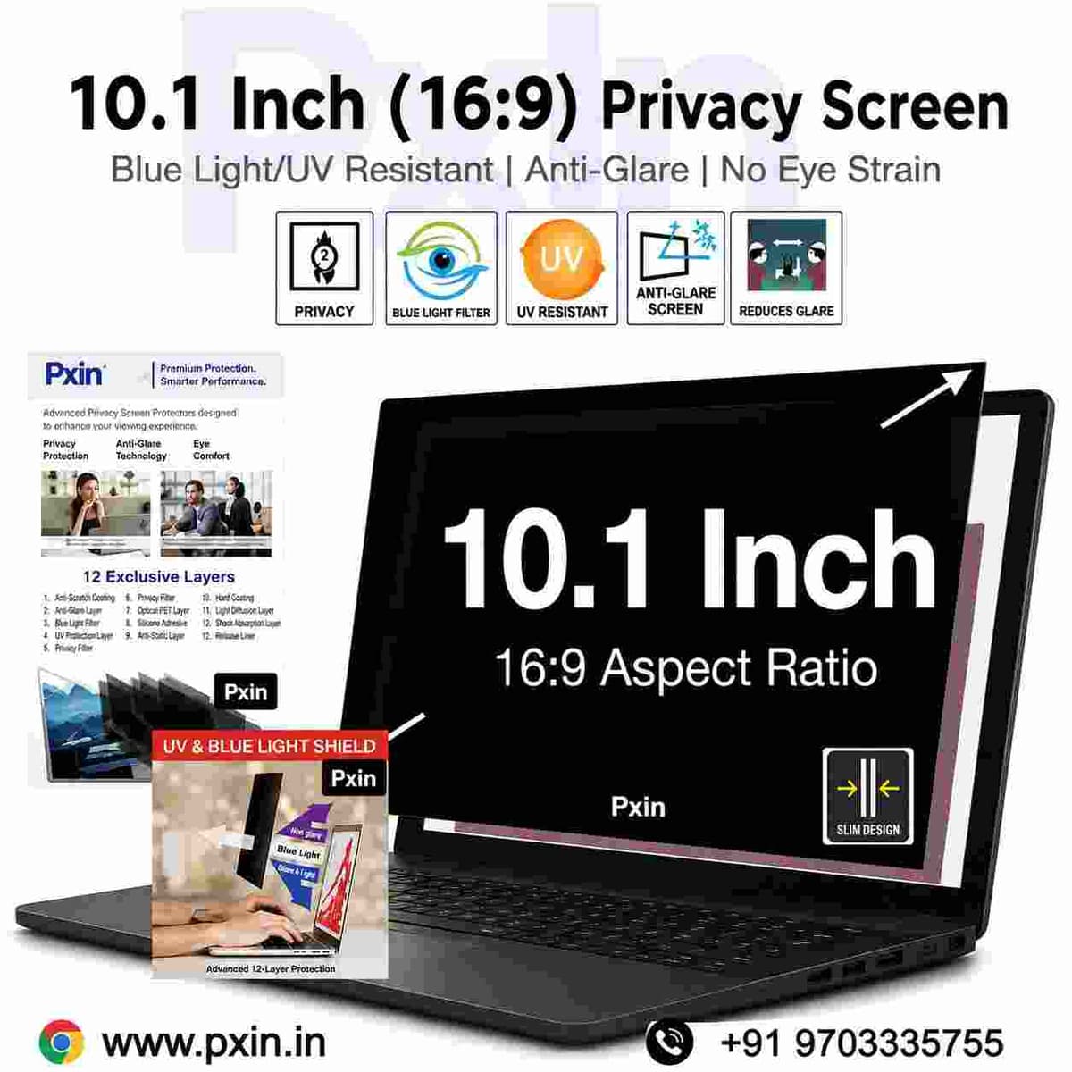 10.1 inch (16:9) Laptop Pro Privacy (Anti Blue Light & Anti Glare) Screen Guard - Image 1