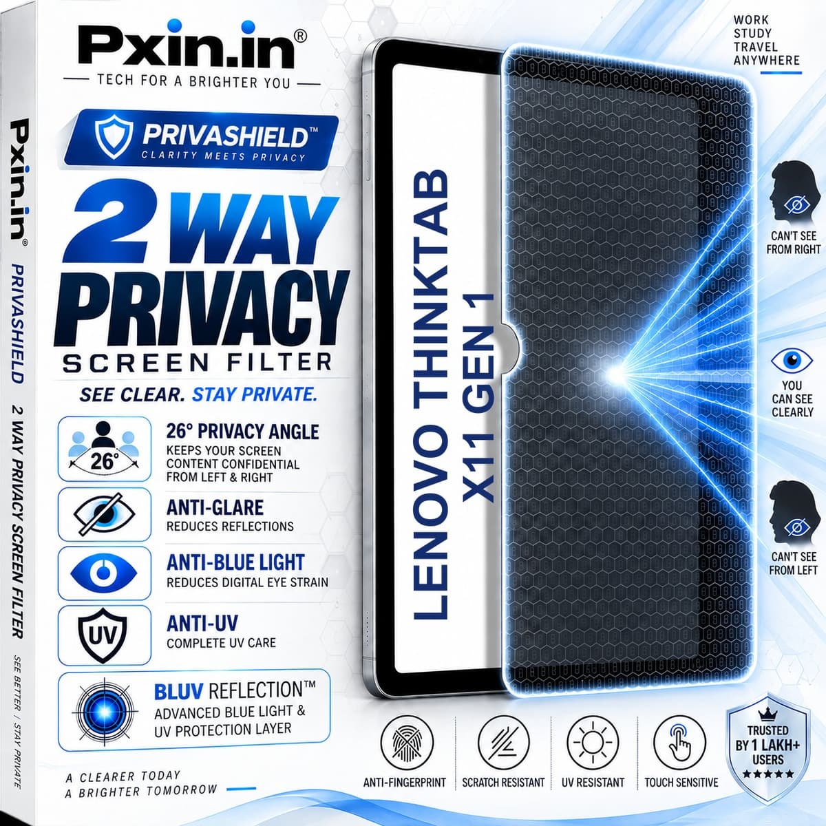 Lenovo ThinkTab X11 Gen 1 2 Way Tablet Privacy Screen Guard (Anti-Blue & Anti-Glare) - Image 1