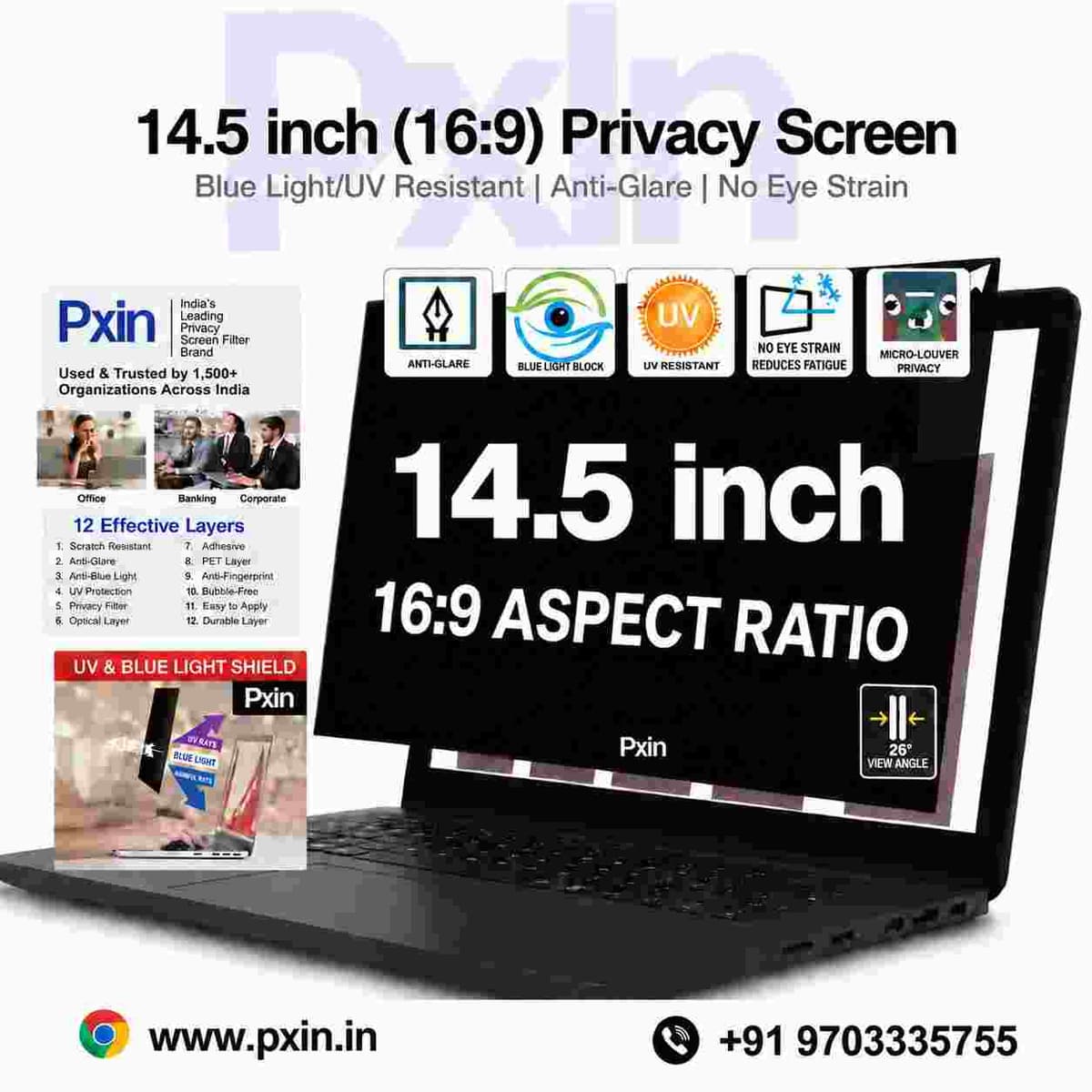 14.5 Inch (16:9) Laptop Pro Privacy (Anti Blue Light & Anti Glare) Screen Guard - Image 1