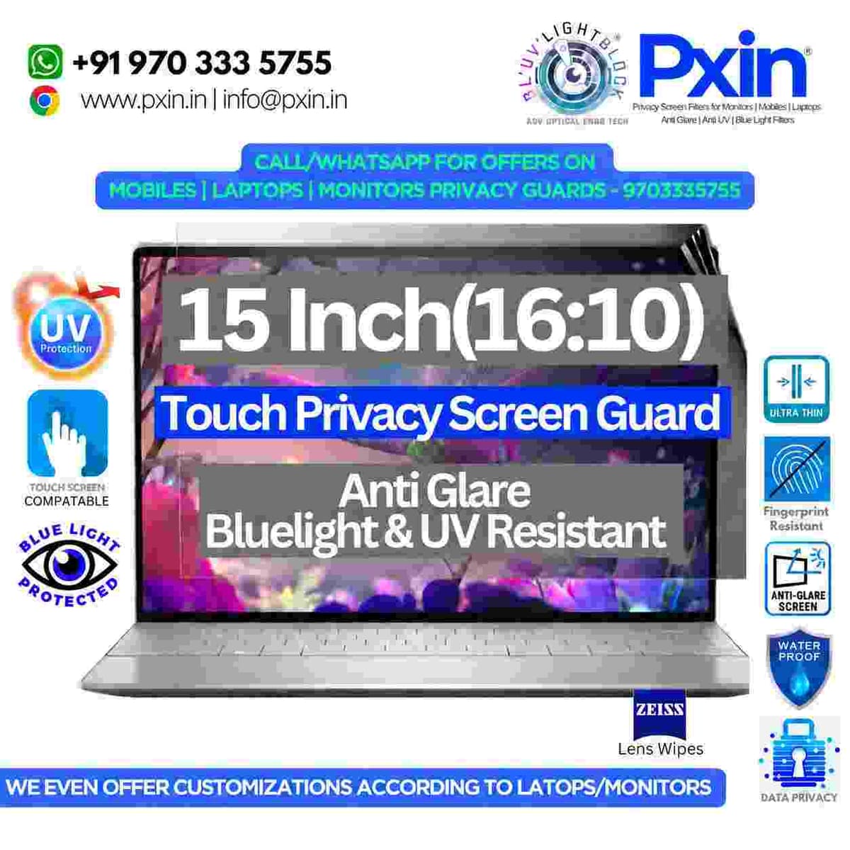 15 Inch (16:10) Touch Laptop Privacy (Anti Blue Light & Anti Glare) Screen Guard - Image 1