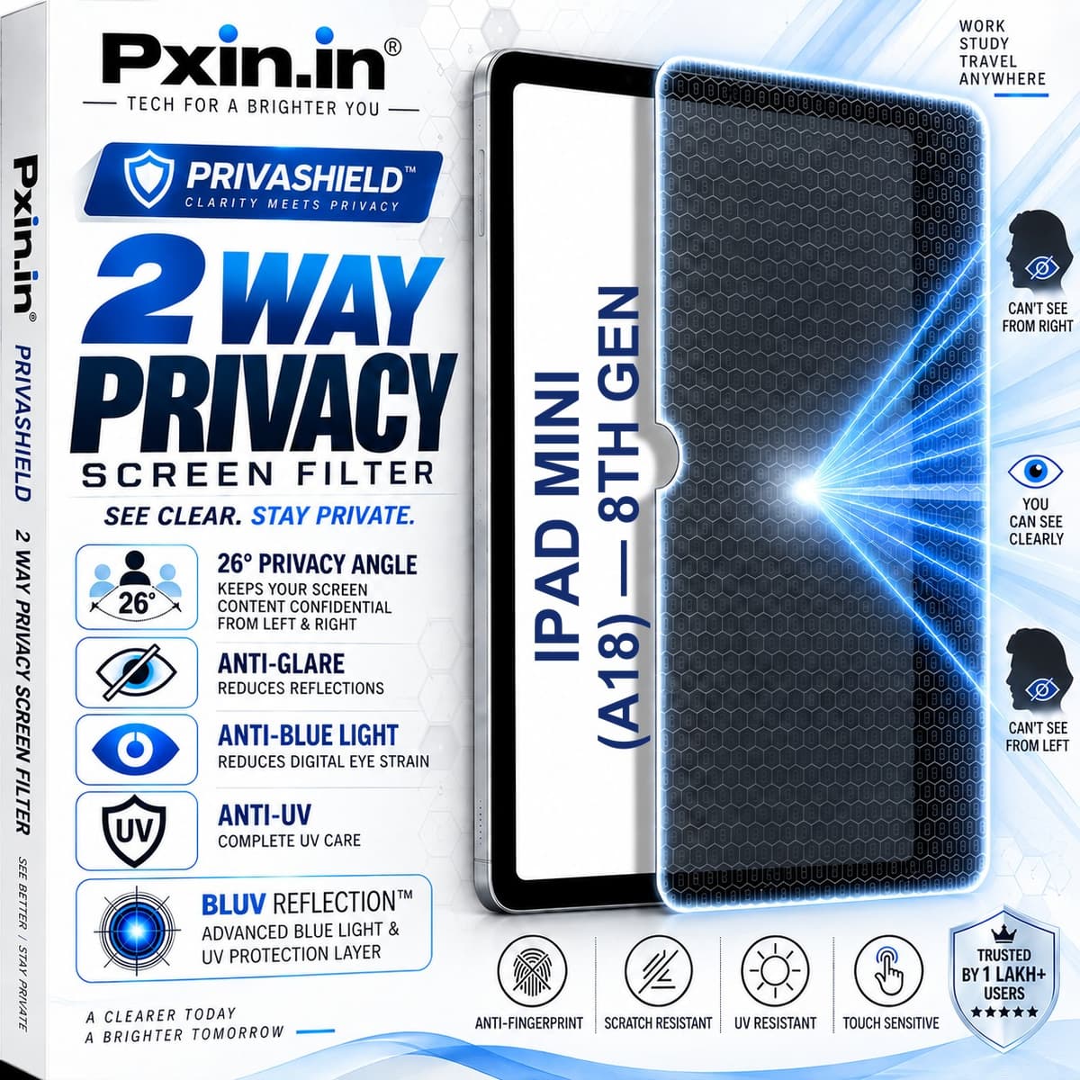 iPad mini (A18) - 8th Gen 2 Way Tablet Privacy Screen Guard (Anti-Blue & Anti-Glare) - Image 1